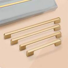 1pc Simple Matte Golden Cabinet Handle, Solid Aluminum Alloy Kitchen Cupboard Pulls Drawer Knobs Furniture Handle, Furniture Hardware With Screws - Gold - View 7
