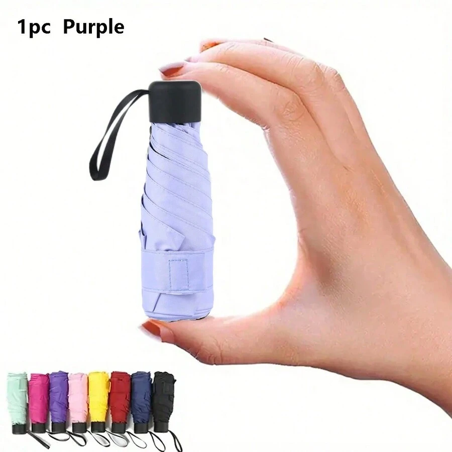 1入組小型折疊遮雨傘,迷你口袋防水可攜式旅行傘,防曬紫外線兩用迷你五折超輕便攜式,小型遮陽遮雨傘,風雨兼備,99%防uv,適用於女性和男性 - 紫色 - 查看 1