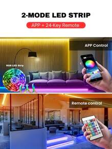 ONELEDWANGRX 1 Pc 1/3/5/10/15m, 3.3/10/16/33/50ft Usb Powered 5V Rgb Led Strip Lights, 2 Mode Control 24-Key IR Remote + Smart Phone App Control, Multiple Lighting Colors & Brightness Level Adjustable, Strong Adhesive 3m Double-Sided Tape For Tv Background, Atmosphere Light Decoration. Ideal For Game Room, Festivals, And Dynamic Lighting Effects