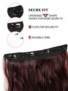 24-Inch Burgundy Invisible Wire Hair Extensions, Adjustable Transparent Wire, 4 Safety Clips, Women's Long Wavy Synthetic Fiber Wig, Suitable For Halloween Parties And Daily Use - Burgundy - View 6