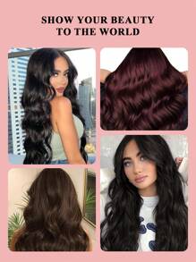 24-Inch Burgundy Invisible Wire Hair Extensions, Adjustable Transparent Wire, 4 Safety Clips, Women's Long Wavy Synthetic Fiber Wig, Suitable For Halloween Parties And Daily Use - Burgundy - View 10