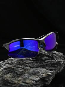 POLASUP 1pc Polarized Semi-Rimless Men's Outdoor Cycling Sports Glasses With Silicone Foot Cover, Soft Nose Pad, Windproof, Suitable For Sports And Travel Beach Accessories Glasses Shades Easy Comfort Casual Outfits Outdoor Cycling Glasses For Summer Beach Vacation,Outdoor,Travel