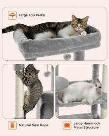 Luxury Cat Tree Large Cat Play Tower, Activity Center, Stable And Stable, Cat Tree With Hammock And Beautiful Cat House Gray 143cm - Grey - View 4