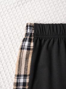Set de tricou și pantaloni scurți cu mânecă scurtă cu imprimeu grilă și urs pentru copil