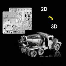 Modelo de Montagem Metálica 3D, Quebra-cabeça de Fivela de Aço Inoxidável DIY, Modelo de Veículo de Engenharia, Sem Necessidade de Cola, Presente de Aniversário, Decoração, Caminhão Basculante, Caminhão Betoneira, Pega de Parede Contínua, Modelo de Sonda de Poço de Petróleo, Modelo de Guindaste de Cais - Multicolorido - Visão 12
