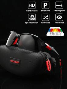 POLASUP 1pc Polarized Semi-Rimless Men's Outdoor Cycling Sports Glasses With Silicone Foot Cover, Soft Nose Pad, Windproof, Suitable For Sports And Travel Beach Accessories Glasses Shades Easy Comfort Casual Outfits Outdoor Cycling Glasses For Summer Beach Vacation,Outdoor,Travel