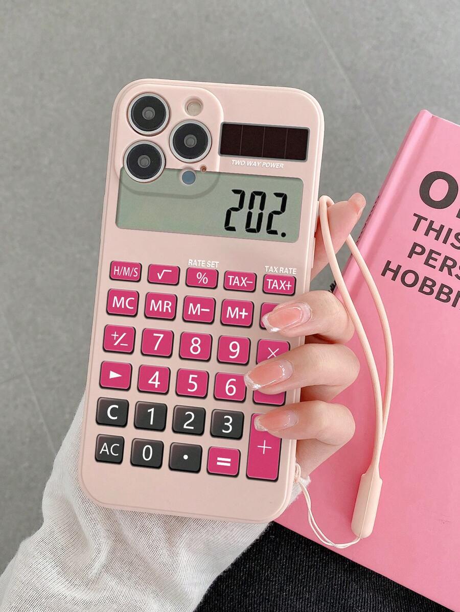 With Phone Charm Pink Funny 1pc Fashionable Calculator Pattern Matte Edge Print Phone Case With Left Side Print, Includes Hand Strap, Compatible With Apple, Compatible With Samsung, Compatible With Xiaomi Compatible With Redmi Series,International Version, Not The Domestic Version - Multicolor - View 1