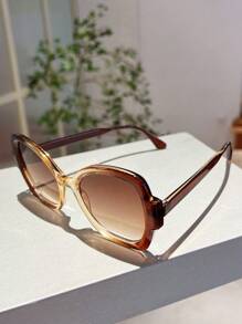 1 件女士多色蝴蝶形眼镜，渐变镜片，装饰性镜框，个性化风格，适合旅行波西米亚色调海滩配饰女士海滩配饰眼镜色调基础秋冬女士服装商务休闲礼品撞色波西米亚风度假氛围适合夏季海滩度假、户外、旅行 - 棕框棕 - 查看 2