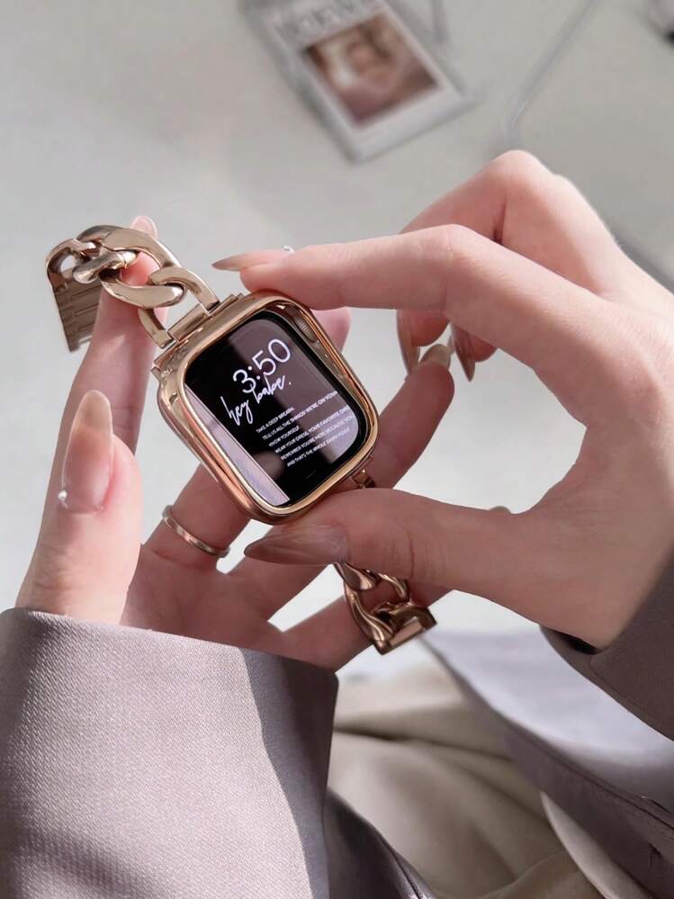 2 件电镀 PC 硬质材料防撞防刮手表边框，玫瑰金/黑色/银色/金色，兼容金属表带，可调节适用于 Ultra 2 1 SE S9 8 7 6 5 4 3 2 1 系列，38mm 40mm 41mm 42mm 44mm 45mm 49mm 智能手表替换表带，男女通用 - 玫瑰金 - 查看 8