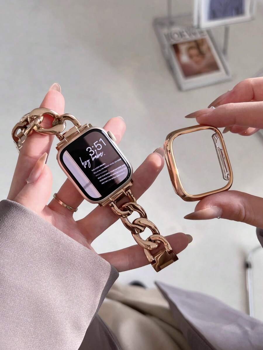 Huastonband 2 件电镀 PC 硬质材料防撞防刮手表边框，玫瑰金/黑色/银色/金色，兼容金属表带，可调节适用于 Ultra 2 1 SE S9 8 7 6 5 4 3 2 1 系列，38mm 40mm 41mm 42mm 44mm 45mm 49mm 智能手表替换表带，男女通用