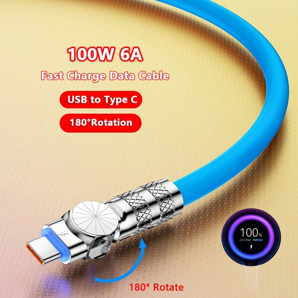 Cable de carga rápida USB-C de 100W 6A USB A a USB C para jugar juegos con silicona líquida compatible con Samsung Galaxy S23 S22 Xiaomi 14pro Redmi 13C Huawei OPPO Oneplus VIVO tabletas Android, portátiles y accesorios para teléfonos cargador de cable de transferencia de datos tipo C USB