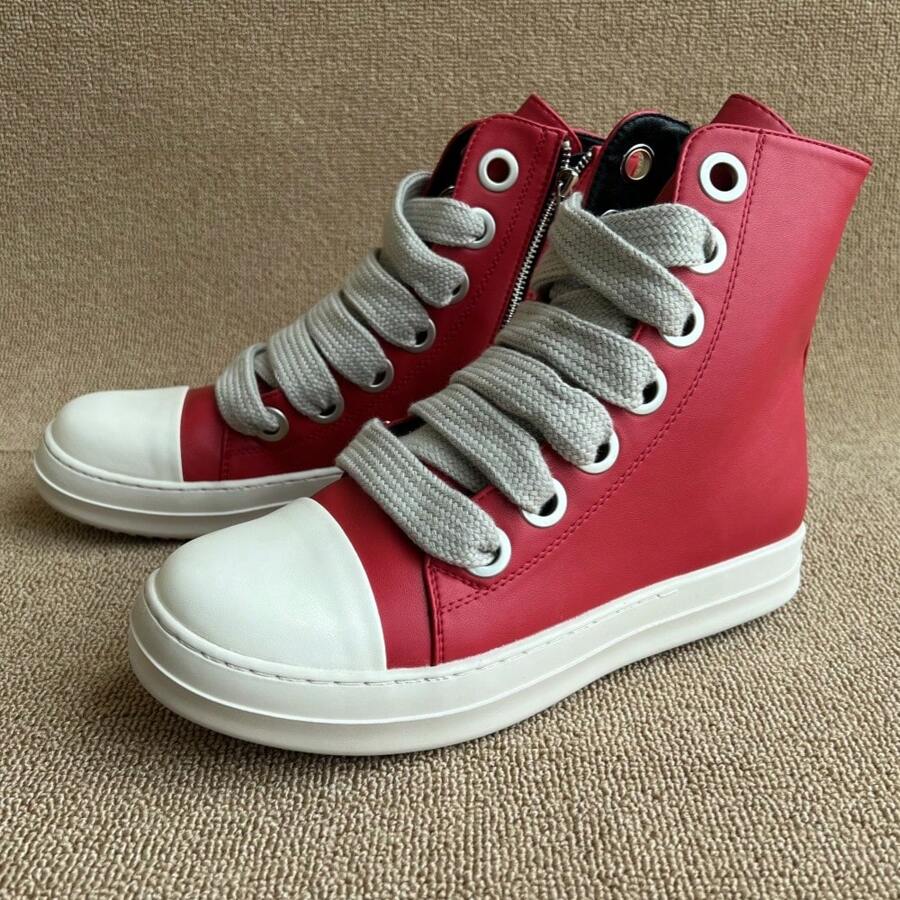 男女通用高帮厚系带休闲运动鞋 - 紅色 - 查看 1