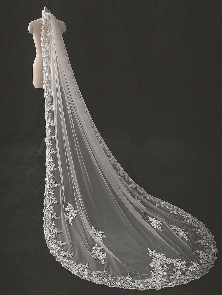 1 Pc Women 1 Tier Length 2.3 Meter Lace Wedding Bridal Veil With Metal Comb For Wedding Party White Ivory Valentine's Day Valentines