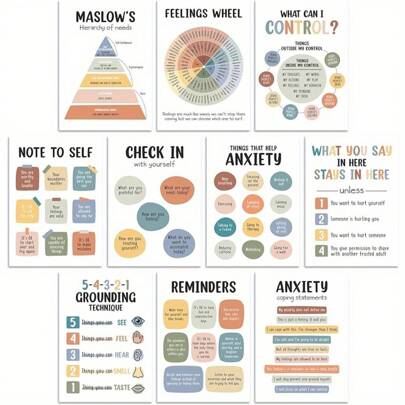 10 Pcs Frameless Care Mental Health Posters, Mental Health Matters Poster, Therapy Office Decor, Counseling Office Must Haves, School Counselor Supplies, Mental Health Gifts,Wall Art,Canvas Birthday Graduation