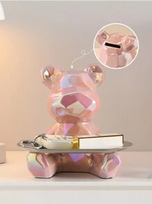 1 Piece Of Abstract Ceramic Electroplated Bear Statue With Tray To Store Ornaments, Keys, Cosmetics Storage Tray, And Piggy Bank Bookshelf Statue Decoration. Best Gifts Birthday Graduation