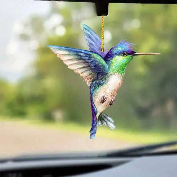1pc Fashion Exquisite Flying Hummingbird Acrylic Animal Decoration Car Ornaments For Relatives Friends Family Birthday Thanksgiving Gifts