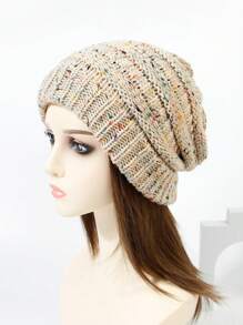 1入組女士黑色斑點線彩色冬天保暖針織隨性豆豆帽帽適用於日常休閒穿戴和戶外運動,秋冬 - 彩色 - 查看 12