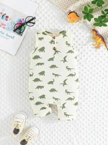 Ensemble de 2 pièces de vêtements pour bébé garçon, combinaison d'été unie + combinaison à dessin de dinosaure mignon, vêtements pour bébé rampant