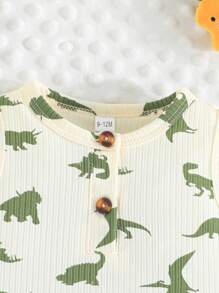 Ensemble de 2 pièces de vêtements pour bébé garçon, combinaison d'été unie + combinaison à dessin de dinosaure mignon, vêtements pour bébé rampant