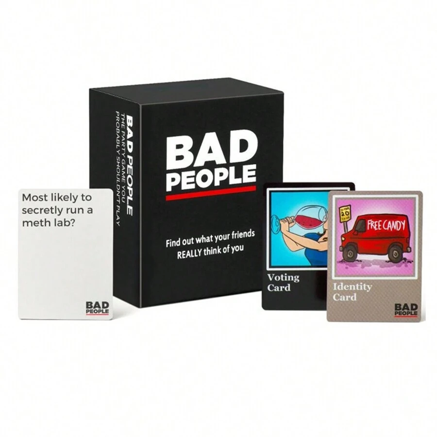 1 Set BAD PEOPLE Paper Cards, Party Gathering Table Card Games,Find Out What Your Friends Really Think About You In This Hilarious & Brutal Voting Game - Black - View 1