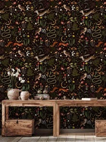 1 Roll Dark Night Forest Animal And Plant Wallpaper, Peel And Stick Waterproof Renovation Wallpaper, Removable Beautiful Wall Sticker, Home Decor, Wall Art, Wall Decor,Renovation Stickers Peel Wall Panels,Wall Paper, Wallpapers,Spring Decoration Items Refresh Your Home,Rama Decoration Stickers Gifts Birthday Graduation - Black - View 4