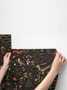1 Roll Dark Night Forest Animal And Plant Wallpaper, Peel And Stick Waterproof Renovation Wallpaper, Removable Beautiful Wall Sticker, Home Decor, Wall Art, Wall Decor,Renovation Stickers Peel Wall Panels,Wall Paper, Wallpapers,Spring Decoration Items Refresh Your Home,Rama Decoration Stickers Gifts Birthday Graduation - Black - View 7