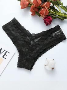 3 件套女士性感蕾丝丁字裤带镂空花朵设计内衣 - 彩色 - 查看 7