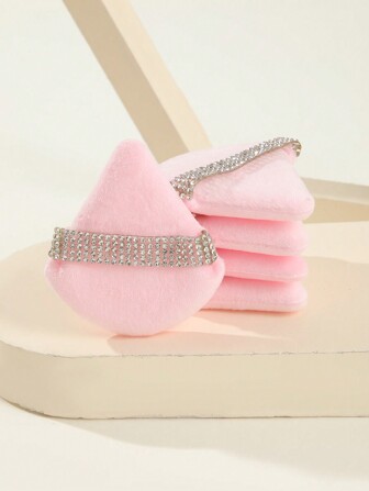 5pcs Pink Triangle Shaped Foundation Sponge With Crystal Velvet & Flocking Material, Makeup Tool For Setting Powder Without Absorbing It,Makeup,Cheap,Room Decor,Vanity,Travel,Bedroom,Makeup Accessories,Puff,Makeup Blender,Powder Puff,Makeup Sponge,Cheap,Stocking Stuffers,Makeup,Makeup Tools,Cheap Stuff,Gifts,Gifts For Women,Christmas Gifts