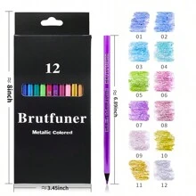 Brutfuner 12/50色金屬鉛筆素描畫套裝,柔軟木材金色鉛筆,適用於學校學生文具藝術用品 - 彩色 - 查看 3