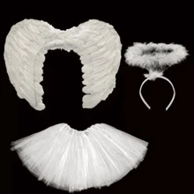 Roupa de anjo Fantasia Anjinho Preto ou Branco Asa tiara Saia - Branco - Visão 1