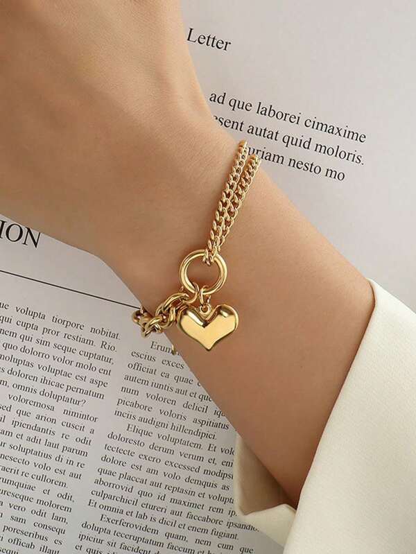 MECYLIFE 1 pieza Pulsera con colgante de corazón de acero inoxidable con detalles chapados en oro, para mujeres, San Valentín, mamá, madre, Día de la Madre, regalo