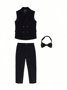 3pcs/Set Young Boy Vest, Pants, Bow Tie Suit, For Birthday, Christmas, Weddings