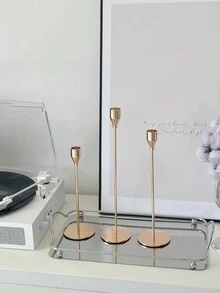 1pc Nordic Style Luxury Retro Gold Metal Candlestick For Photography And Romantic Candlelight Dinner Table Decoration - Gold - View 2