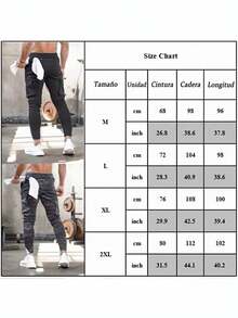 Pantalones de fitness multibolsillos de camuflaje para hombre, pantalones deportivos de running de color sólido para deportes al aire libre, fitness, correr, viajar - Gris Oscuro - Ver 5