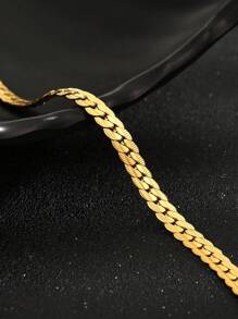 1条男童简约不锈钢链手链，适合儿童日常佩戴和生日礼物 - 金黃色 - 查看 3