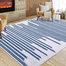 Washable Living Room Area Rug Indoor Modern Abstract Rugs Soft Non Slip Large Rugs For Bedroom Dining Room Low Pile Geometric Throw Carpet Rug Foldable Thin Rug With Stripped Lines Pattern Non Shedding Home Decor Mat For Laundry Bathroom Contemporary Kitchen Rugs - Blue - View 1