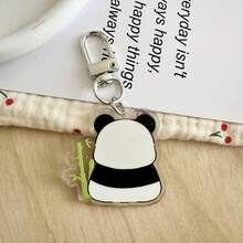 4PCS Cute Cartoon Panda Keychain Headphone Bag Pendant Bag Key Chain Doll Acrylic Key Car Keyring Best Friend Gift - Black - View 3