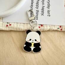 4PCS Cute Cartoon Panda Keychain Headphone Bag Pendant Bag Key Chain Doll Acrylic Key Car Keyring Best Friend Gift - Black - View 2