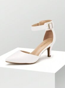 Women's Low Heel Ankle Strap Elegant Dress Pump Shoes - trắng - Xem 2