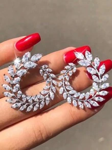 1對奢華的圓形分枝方形鑽耳環,適用於女性禮服,母親節禮物 - 銀色 - 查看 4