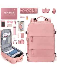 Mochila de viagem Oxford-impermeável para mulheres, mochila de esportes ao ar livre, casual, carregamento USB, laptop, mochila escolar - Preto - Visão 6
