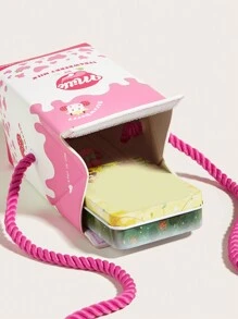 1pc Kids' Cute Pink Strawberry Cow Pattern PU Milk Box Cartoon Style Fun Shoulder Crossbody Bag Suitable For Daily Use - Pink - View 6