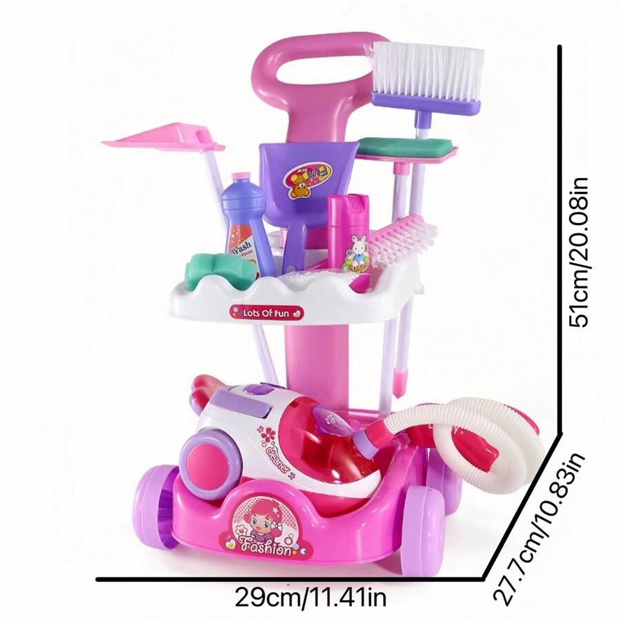 Kids Cleaning Cart Set For Floor Sweeping, Including Toy Broom, Dustpan