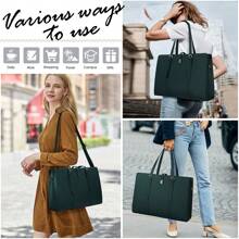 NEWHEY Solid Color Simple Design Large Capacity Tote Bag Handbag, Business Casual Woman Bag Perfect For Office Business And Work, Tote Bags For Ladies, Work Bag Women, Ideal For Everyday Elegance & Special Occasions, Eye-Catching Work Bags For Women - Dark Green - View 3