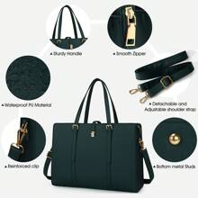 NEWHEY Solid Color Simple Design Large Capacity Tote Bag Handbag, Business Casual Woman Bag Perfect For Office Business And Work, Tote Bags For Ladies, Work Bag Women, Ideal For Everyday Elegance & Special Occasions, Eye-Catching Work Bags For Women - Dark Green - View 6
