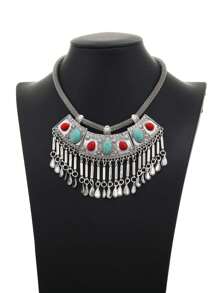 Retro Dài Sọc Dây chuyền Đối với phụ nữ , Ngắn Xương quai xanh Chuỗi Thời trang Phụ kiện Áo len Chuỗi - Đầy màu sắc - Xem 2