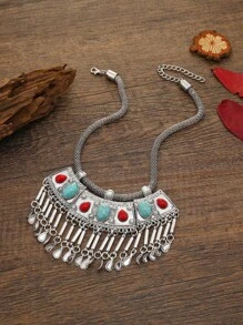 Retro Dài Sọc Dây chuyền Đối với phụ nữ , Ngắn Xương quai xanh Chuỗi Thời trang Phụ kiện Áo len Chuỗi - Đầy màu sắc - Xem 1