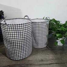 Foldable Fabric Laundry Basket In Checkered Pattern For Bedroom And Bathroom Storage, Large Capacity, Nordic Style School Organizer Bags Teacher Storage Bags - Black and White - View 3
