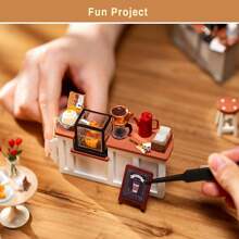 Robotime Rolife Dollhouses Miniature House Kit With Furniture And LED Light Dollhouse Wooden Model Kits For Adults DIY Building Christmas Gifts For The Family (NO.17 Café) - 彩色 - 查看 8