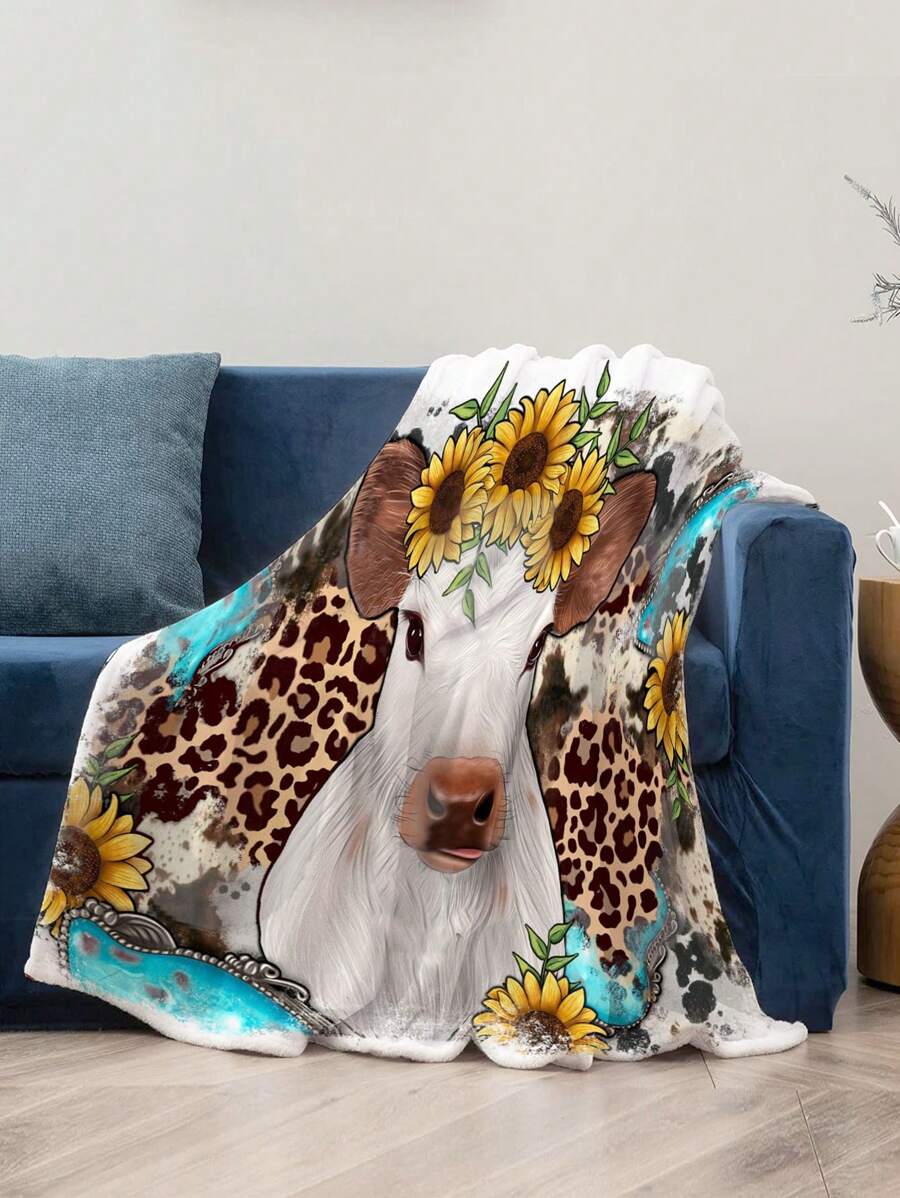 1 Miếng Siêu Mềm Chăn nỉ Flannel Với Thiết kế độc nhất Đối với Con bò Hoa Hướng dương In hoa Báo , HD In , Thích hợp Đối với Tất cả , Nhiều Kích thước Có sẵn - nhiều màu - Xem 1